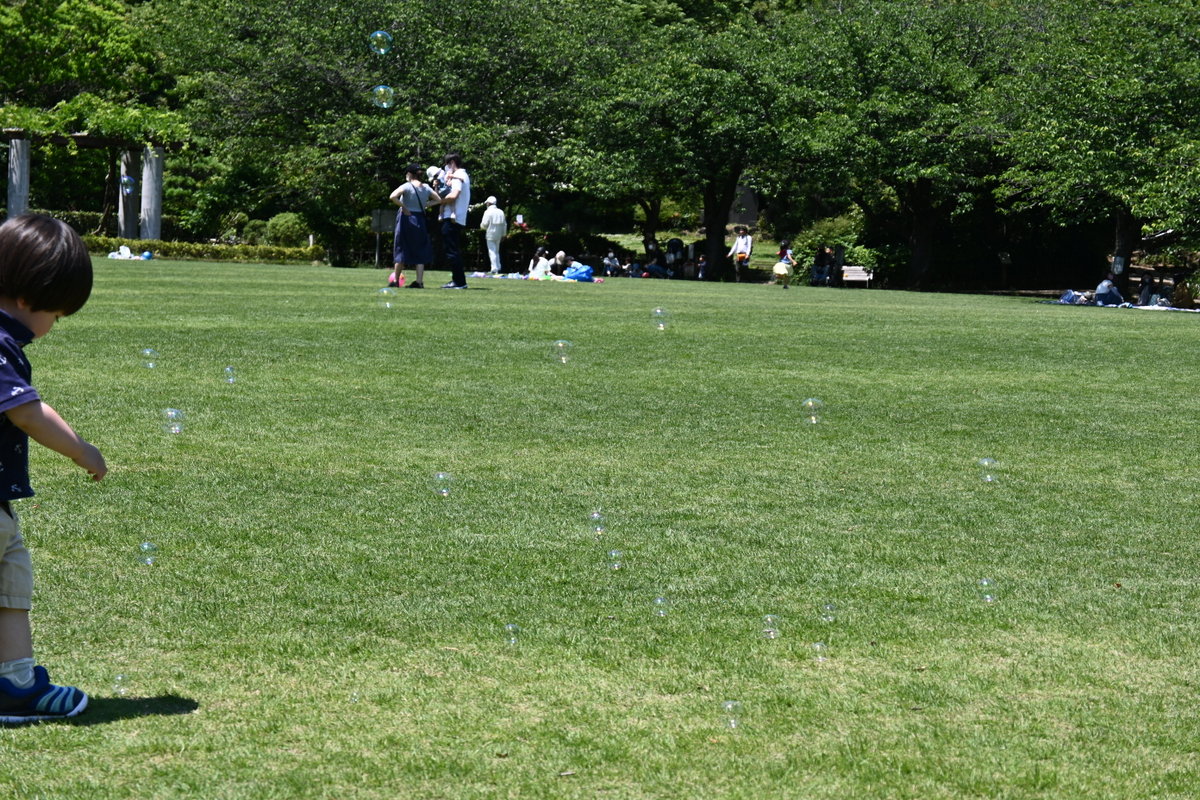 長久保公園：芝生広場でシャボン玉遊び