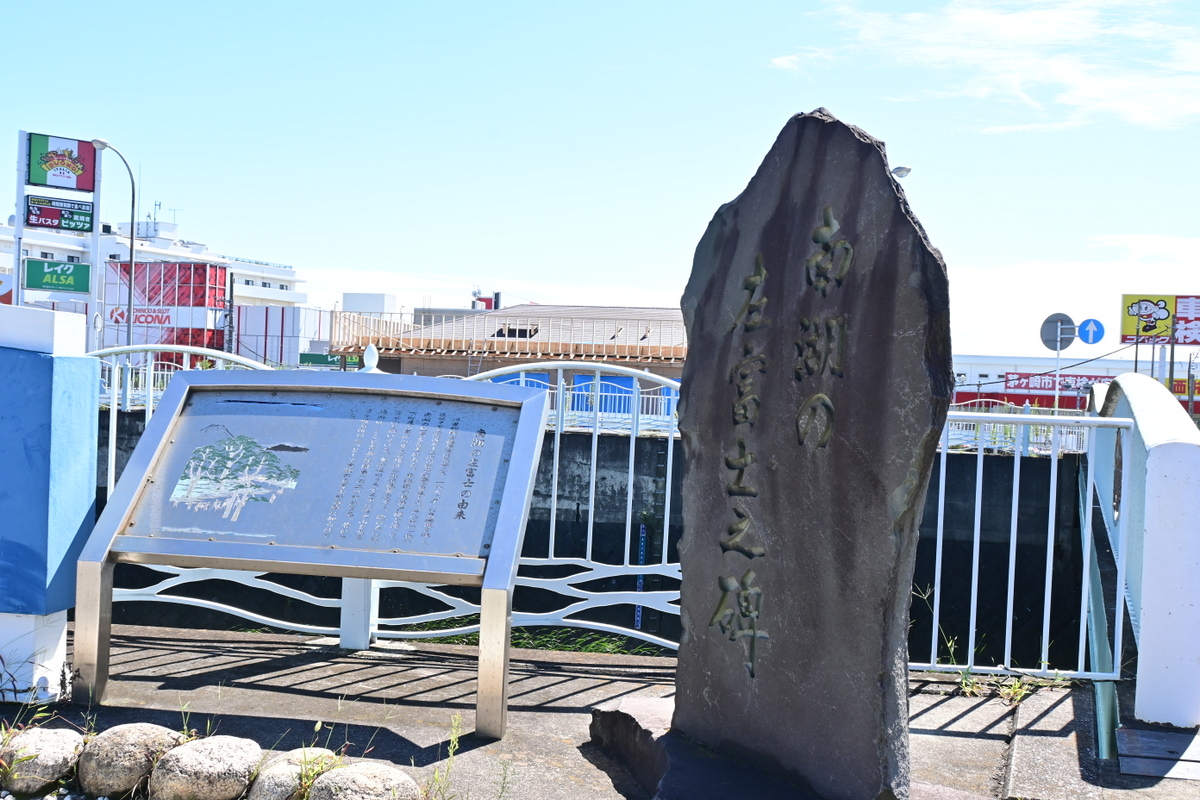 南湖の左富士の碑と案内板