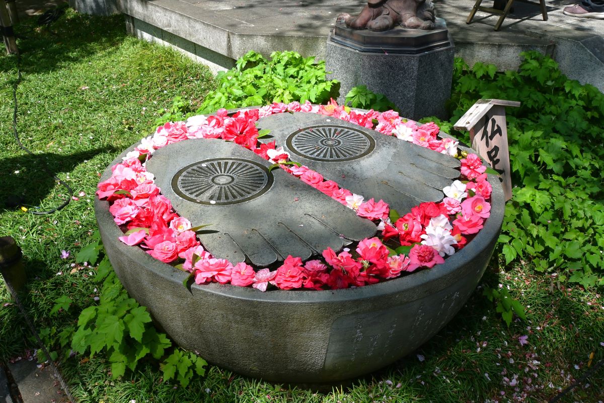 花で彩られた仏足足